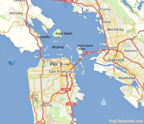 Map of usual route for the San Francisco dinner cruise with Hornblower.