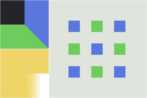 9 squares in blue and green against a grey background.