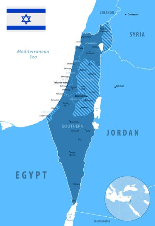 israel - detailed map with regions and cities of the country. - syria on world map stock illustrations