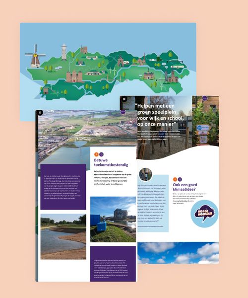 Jaarbeeld is Waterschap Rivierenland's online magazine that displays a selection of their projects, implementation measures and details. Its interactive elements take the audience on an engaging journey.