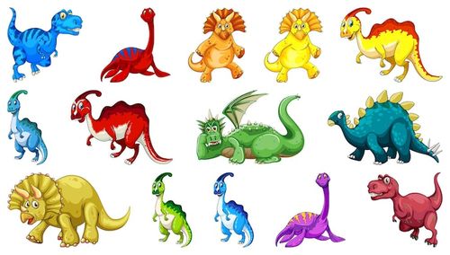 Free Vector different dinosaurs cartoon character and fantasy dragons isolated