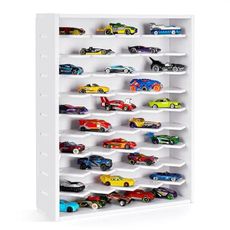Krafetto Toy Car Display Shelf, Holds 50 Diecast 1/64 Toy Cars, Wall Mount Model Car Storage Organize Case, Desktop Toy Cars Garage