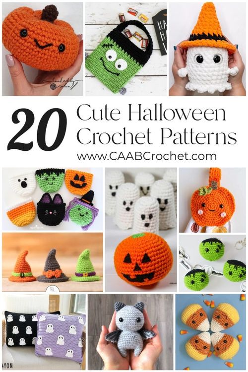 photo collage of cute halloween crochet patterns