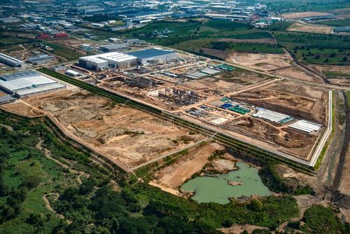 Industrial estate land development aerial view. Land picture stock images, royalty-free photos and pictures