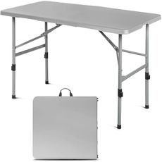 OS MOTOR 48 Inch Folding Table with Carry Handle, Portable Heavy Duty Plastic Utility Table with Steel Legs for Party, Wedding, Camping, Indoor, Outdoor Event, Gray