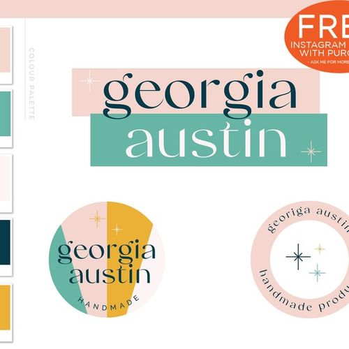 Bright Retro Logo, Mid Century Modern 60s 70s Branding Kit, Vintage Text Logo & Brand Design, Modern Art Deco Boutique Shop Logo Sign