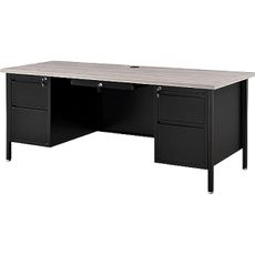 Global Industrial 72" W x 30" D x 30-1/2"H Steel Teacher's Desk, Gray Top with Black Frame, Double Pedestal Desk with Center Drawer, 4 Locking Box/Box Drawers