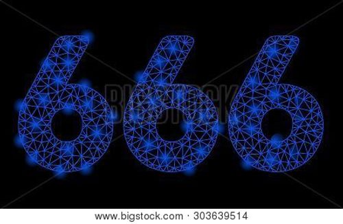 Bright Mesh 666 Digits Text With Glare Effect. Shiny Wire Carcass Triangular Mesh In Vector Format O