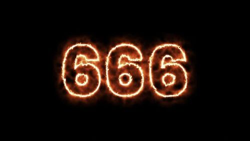 number 666 on fire animation. flame video 4K