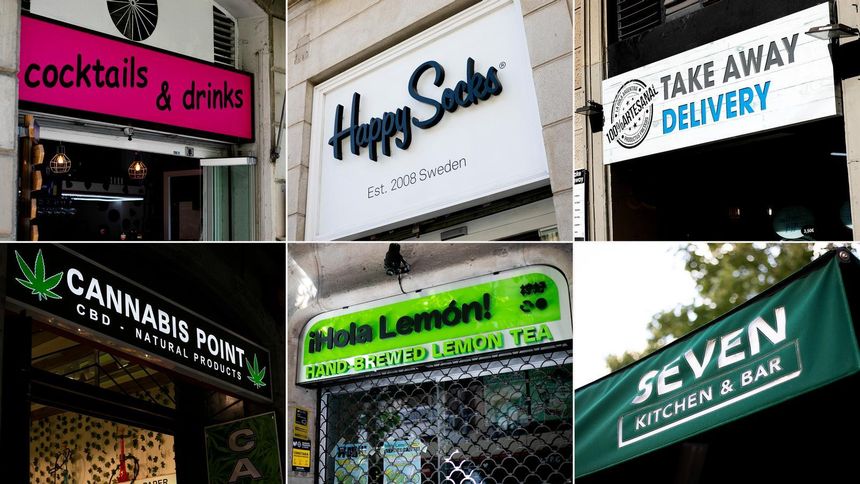 Cartells i rètols de comerços del centre Eixample que no fan servir el català.