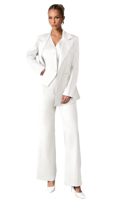 Pinstripe Pant Suits for Women 3 Piece Double Breasted Womens Suit Casual Blazer Vest Pants Tuxedo for Work Professional