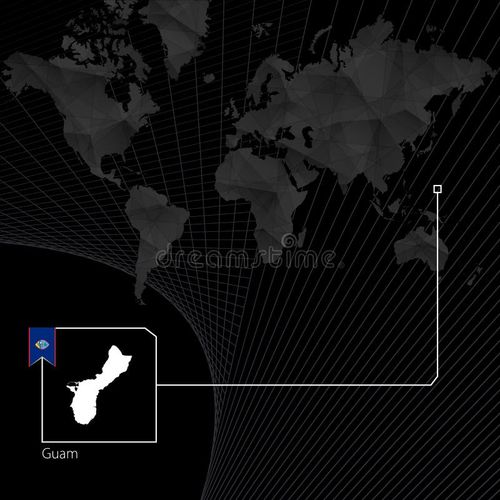 Guam on black World Map. Map and flag of Guam. Guam world map vectors