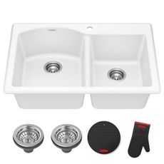 KRAUS Forteza 33-inch Granite Drop In/Undermount 60/40 Double Bowl White Kitchen Sink, KGD-50WHITE