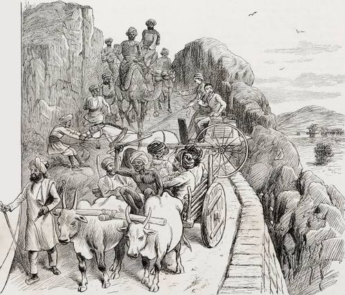 Going to the horse, camel and bullock fair at Pushkar, Rajasthan, India, engraving, illustration from the magazine The Graphic, volume XXX, no 787,...