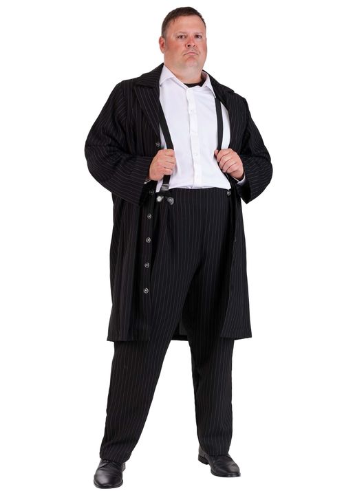 Plus Size Men's Zoot Suit Gangster Costume Pin Stripe Mobster Outfit Halloween Costume and Historical 1920s Roleplay