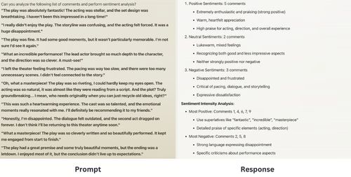 Sample sentiment analysis feature of Claude AI.