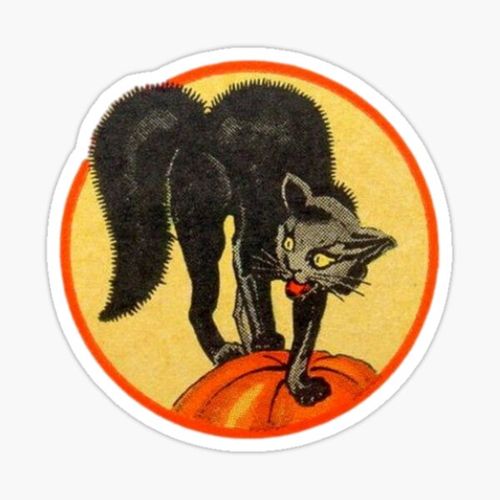 Item preview, Vintage Black Halloween Cat on Pumpkin designed and sold by WigOutlet.