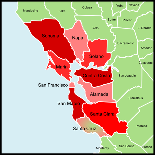 r/bayarea - A simple map of the bay area counties for all recent bay area residents.