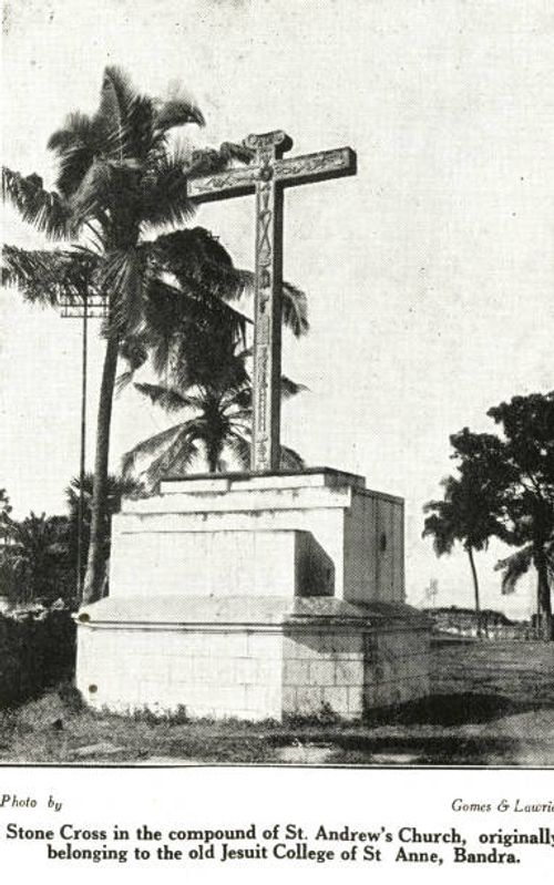 stone cross in compound of st andrew's church originally belonging jesuit collage of st anne, bandra, bombay mumbai - india monuments collage stock pictures, royalty-free photos & images