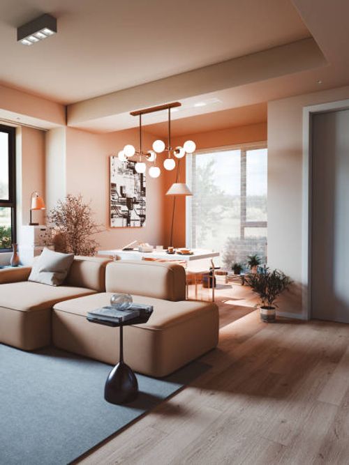 Modern living room interior Modern living room interior. 3D generated image. All book/magazine/wall images are my own and are 3D generated images too. modern-living-room stock pictures, royalty-free photos & images