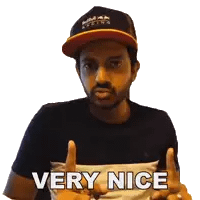 a man wearing a hat that says red bull racing says very nice