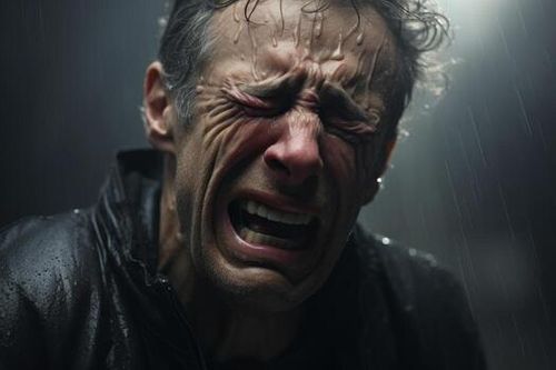 Intense emotional expression of a man in distress photo