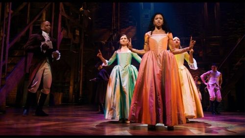 Phillipa Soo, Renee Elise Goldsberry and Jasmine Cephas Jones as the Schuyler sisters in 'Hamilton'. (Image: Disney+)