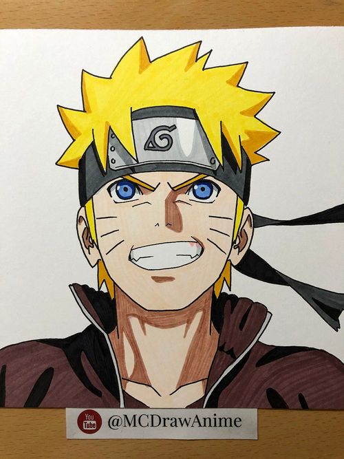 a drawing of naruto from the anime, with blue eyes and yellow hair