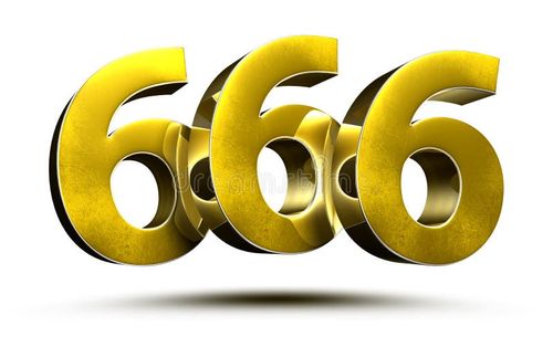 Gold numbers 666 isolated on white background illustration 3D rendering. with Clipping Path. 666 illustrations