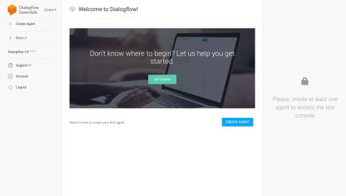 Screenshot of the Dialogflow homepage.