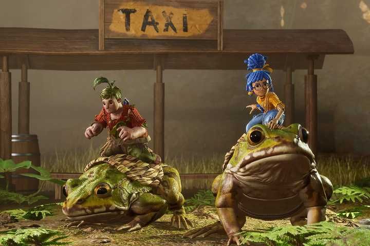 It Takes Two: Cody And May Riding The Frog Taxi's.