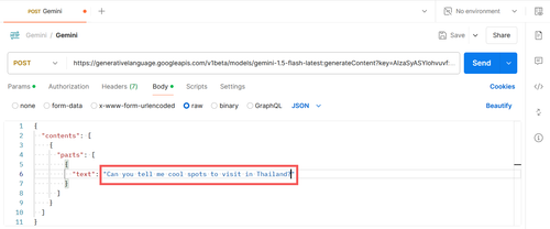 Changing the prompt for the Gemini API in Postman