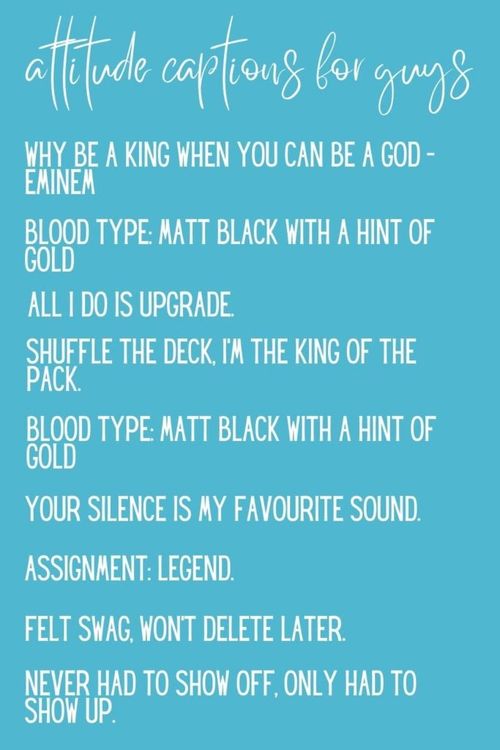 The image shows a list of attitude titles for instagram on a blue bakckground.