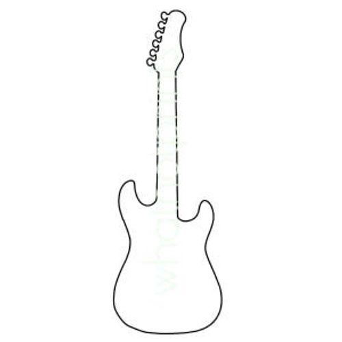 May include: Outline drawing of a black electric guitar with a six-string headstock.