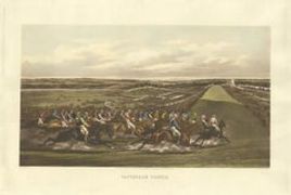 Antique Horse Racing Print 'Tattenham Corner' in England, circa 1900