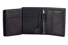 DiLoro Mens Wallets Italy Bifold Flip ID Leather Wallet Vertical Slots Coin and Zip Compartment Large Capacity RFID Blocking (Polished Nappa Black)