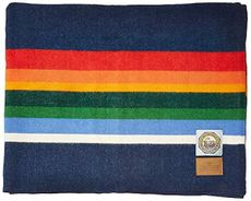 Pendleton National Park Blanket Queen 90" x 90" - 100% Wool, Soft and Durable Blanket for Home & Outdoor Adventures, Iconic Park Stripes Collectible Keepsake - Crater Lake Navy