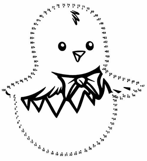 Desenhos de Ligar os Pontos - Pintinho para imprimir e colorir