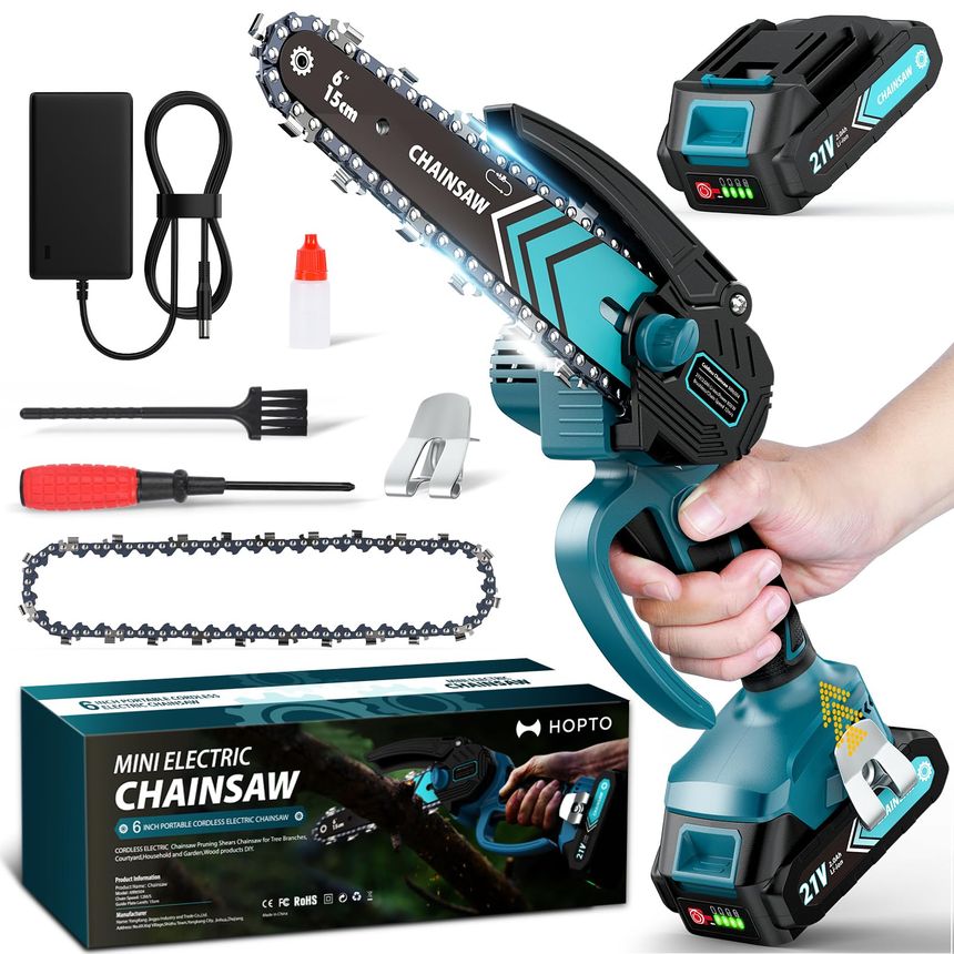 Mini motosierra eléctrica portátil inalámbrica de 6 pulgadas, para cortar madera, poda de árboles, patio, hogar y jardín