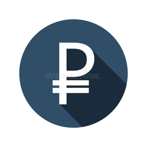 White Russian Ruble symbol on dark blue circle. Icon representing currency, finance, business, and economy. Long shadow adds depth to the image. Russian currency symbol vectors