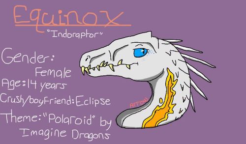 Equinox the White Indoraptor-She's my newest OC, I made her a few days back, FYI, she may seem calm and easy on the outside,