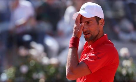 Novak Djokovic struggles during his defeat at the Italian Open.