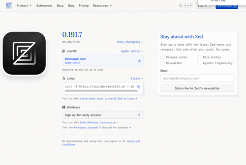 zed.dev 官方網站下載