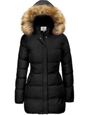 WenVen Women's Bulky Winter Thicken Jacket with Fur Trim Hood (Black,M)