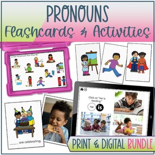 Preview of Pronouns Speech Therapy Activities They He She Pronouns Flashcards & Boom Cards