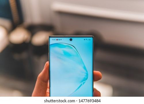 Samsung Galaxy Note 10 – One of the most powerful smartphones. Samsung Galaxy Unpacked Event. Editorial Stock Photo