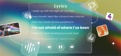 展示歌词和音频控制的AI音乐生成器界面。