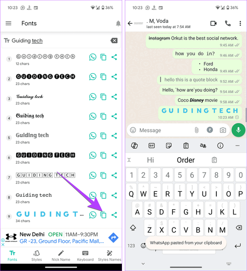WhatsApp blue font text