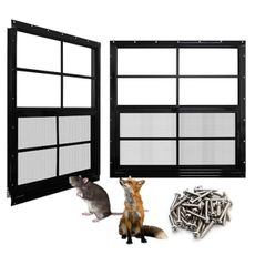 NeatiEase Upgraded Shed Windows 2 Pack, 24" x 24" Windows with Tempered Glass and Stainless Steel Screen for Shed, Chicken Coop, Playhouse, Household, Garage(Black)