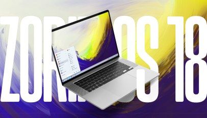 Laptop screen showing Zorin OS 18 and white text.